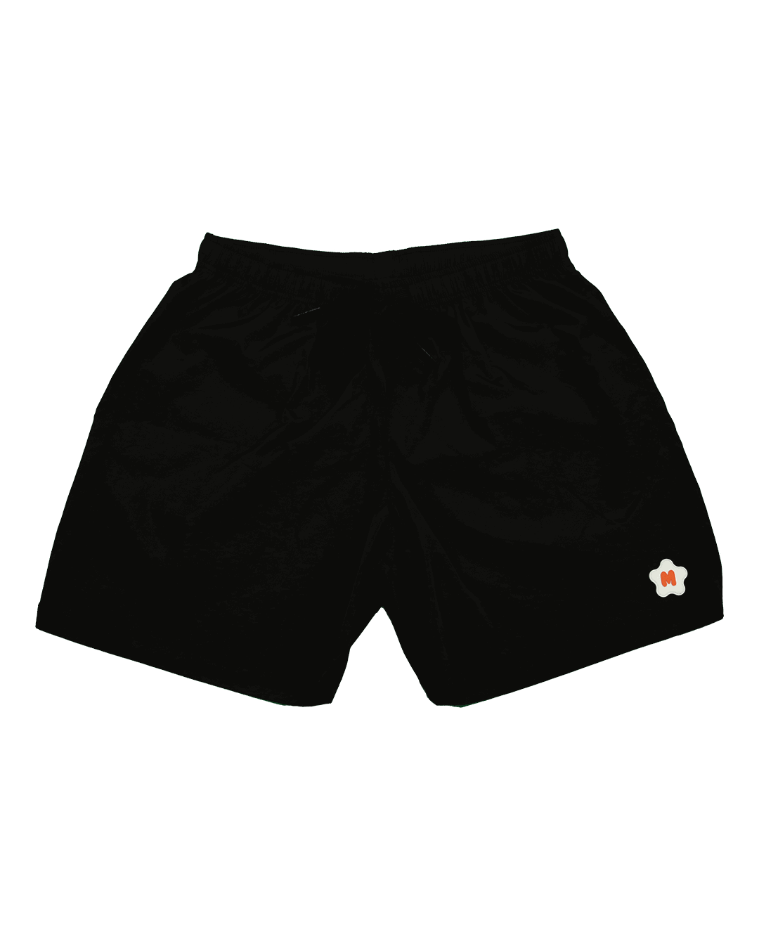 Black nylon shorts with rubber Miami Clothing Co. logo, elastic waistband, front welt pockets, and drawstrings.