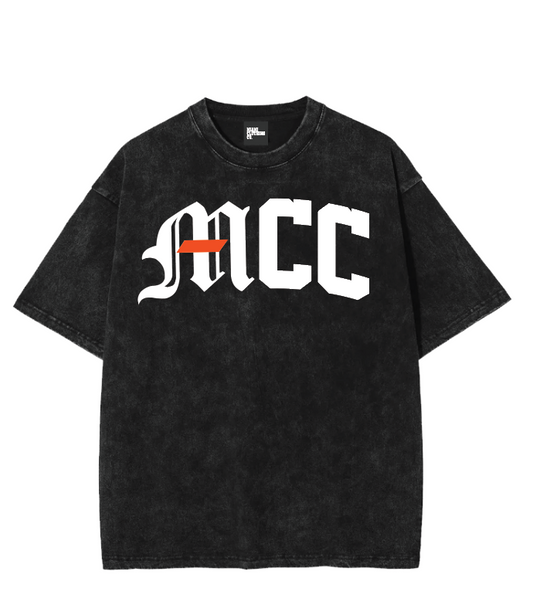 MIAMI STAMPED T-SHIRT with MCC logo on front, oversized MIAMI CLOTHING COMPANY graphic on back, 100% cotton.